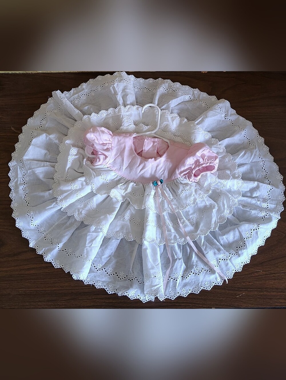 Vintage Lemay Pink Circle Dress Size 12 Months Made In USA Eyelet Scallop Layer